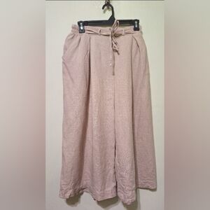 CHARLIE PAIGE Small women's pink linen blend wide leg capris elastic tie waist